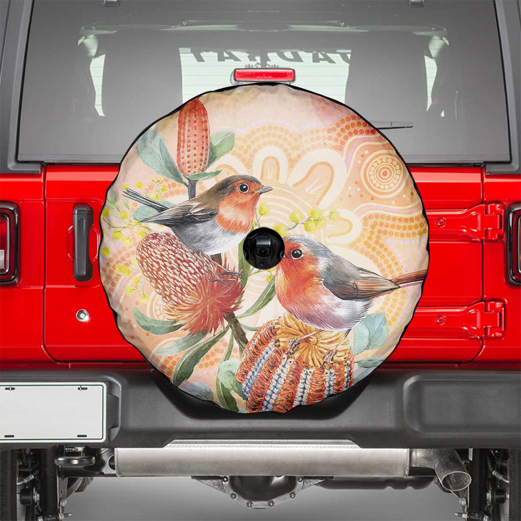 Australia Flame Robin Spare Tire Cover Petroica Phoenicea Banksia Indigenous Art - Aussie Hoodie