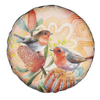 Australia Flame Robin Spare Tire Cover Petroica Phoenicea Banksia Indigenous Art - Aussie Hoodie