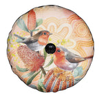 Australia Flame Robin Spare Tire Cover Petroica Phoenicea Banksia Indigenous Art - Aussie Hoodie