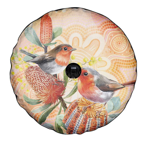 Australia Flame Robin Spare Tire Cover Petroica Phoenicea Banksia Indigenous Art - Aussie Hoodie