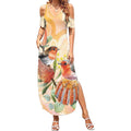 Australia Flame Robin Summer Maxi Dress Petroica Phoenicea Banksia Indigenous Art - Aussie Hoodie