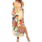 Australia Flame Robin Summer Maxi Dress Petroica Phoenicea Banksia Indigenous Art - Aussie Hoodie