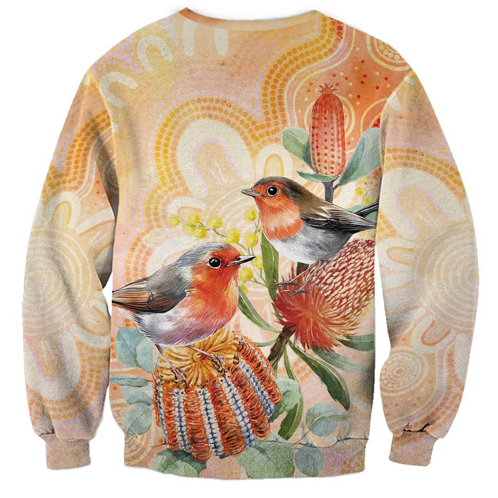 Australia Flame Robin Sweatshirt Petroica Phoenicea Banksia Indigenous Art - Aussie Hoodie