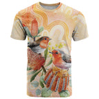 Australia Flame Robin T Shirt Petroica Phoenicea Banksia Indigenous Art - Aussie Hoodie