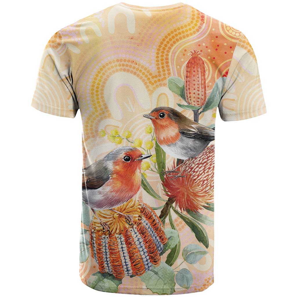 Australia Flame Robin T Shirt Petroica Phoenicea Banksia Indigenous Art - Aussie Hoodie