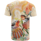 Australia Flame Robin T Shirt Petroica Phoenicea Banksia Indigenous Art - Aussie Hoodie