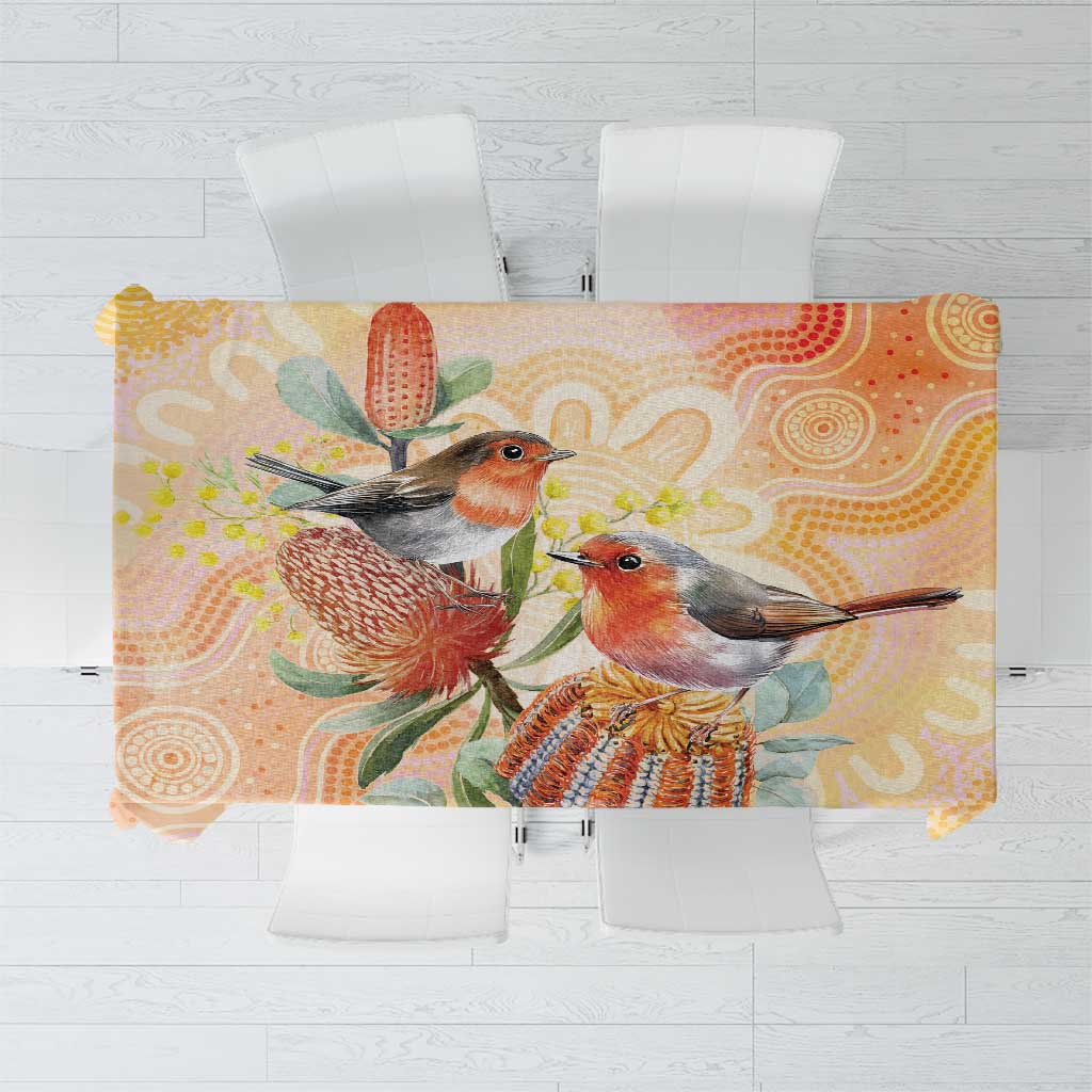 Australia Flame Robin Tablecloth Petroica Phoenicea Banksia Indigenous Art - Aussie Hoodie