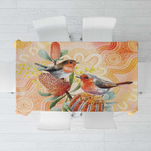 Australia Flame Robin Tablecloth Petroica Phoenicea Banksia Indigenous Art - Aussie Hoodie