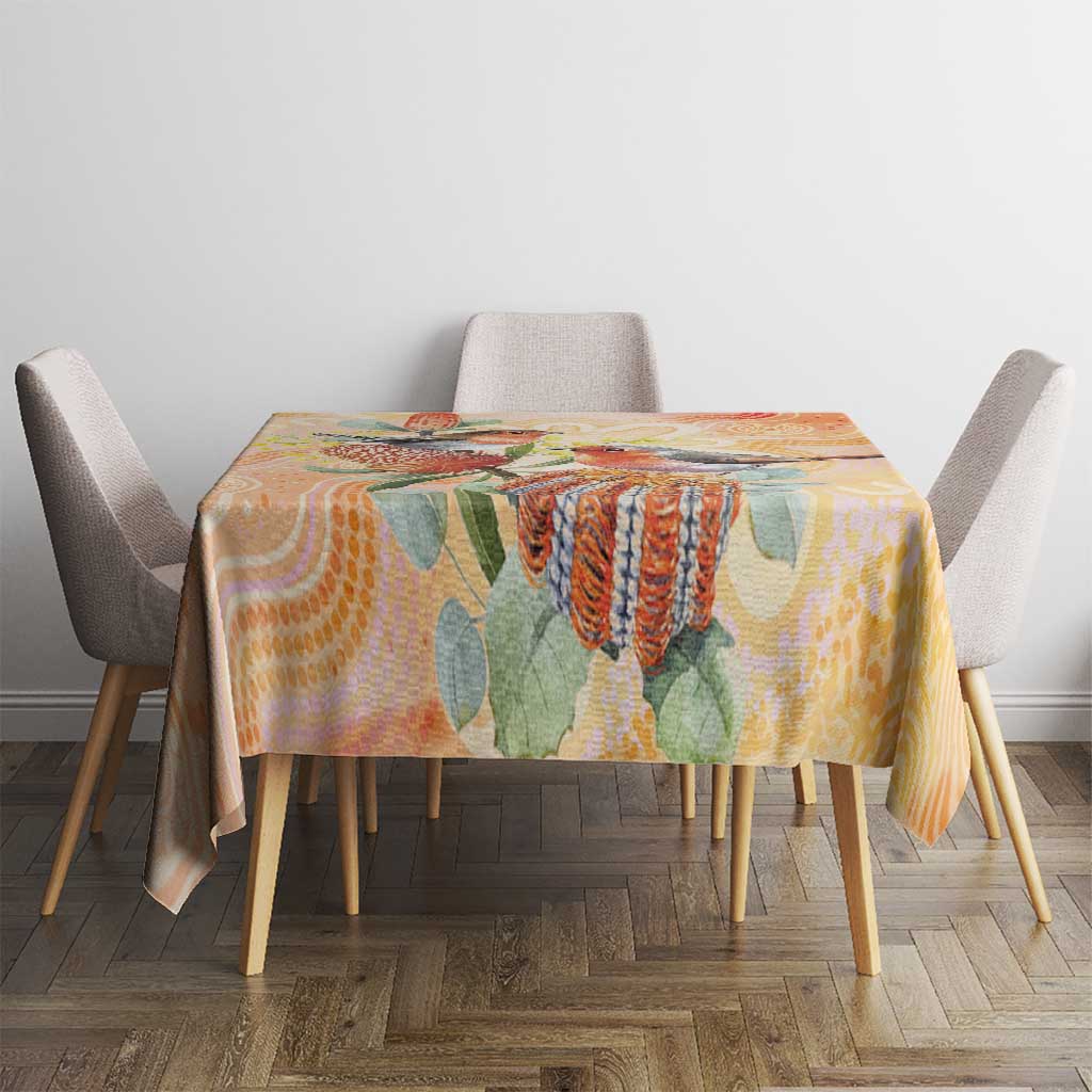 Australia Flame Robin Tablecloth Petroica Phoenicea Banksia Indigenous Art - Aussie Hoodie