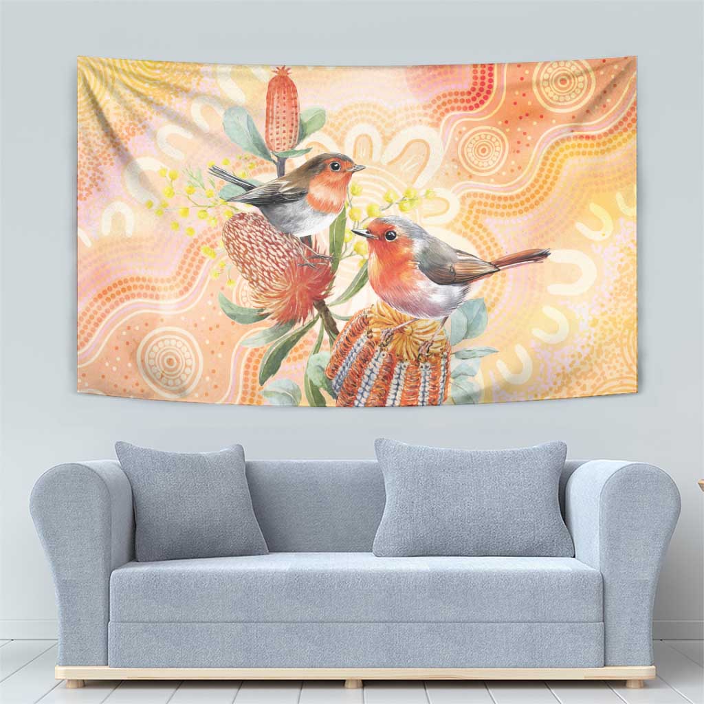 Australia Flame Robin Tapestry Petroica Phoenicea Banksia Indigenous Art - Aussie Hoodie