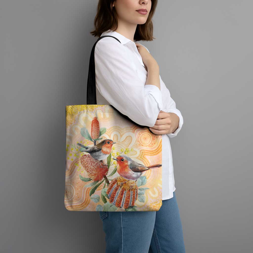 Australia Flame Robin Tote Bag Petroica Phoenicea Banksia Indigenous Art - Aussie Hoodie