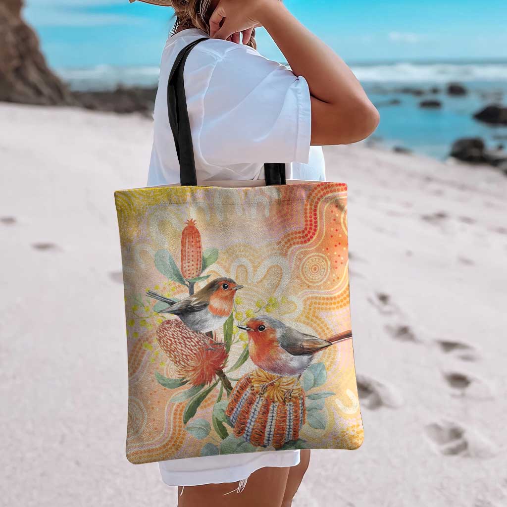 Australia Flame Robin Tote Bag Petroica Phoenicea Banksia Indigenous Art - Aussie Hoodie