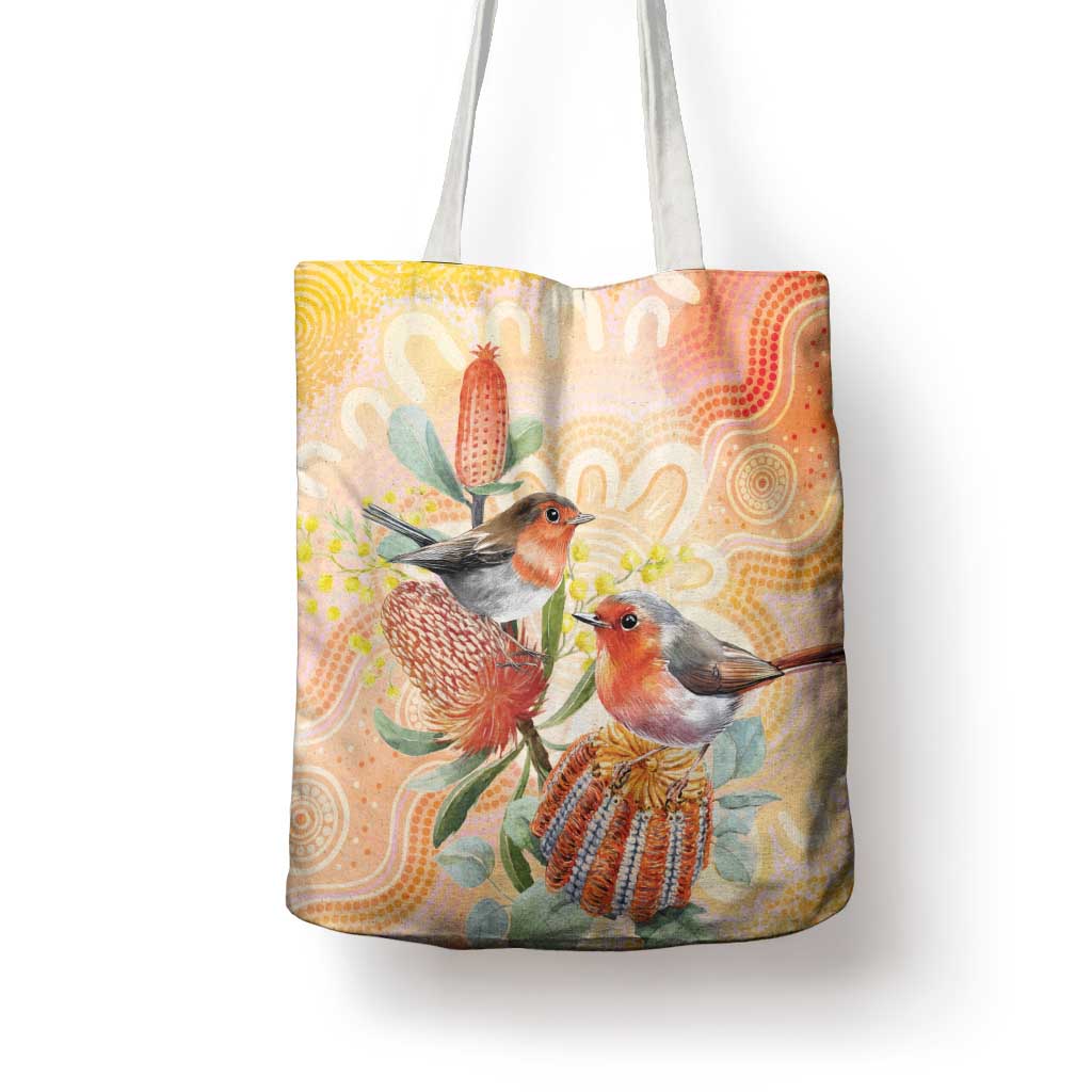 Australia Flame Robin Tote Bag Petroica Phoenicea Banksia Indigenous Art - Aussie Hoodie