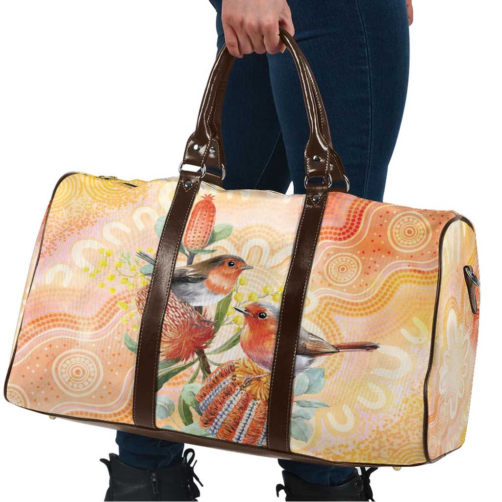 Australia Flame Robin Travel Bag Petroica Phoenicea Banksia Indigenous Art - Aussie Hoodie