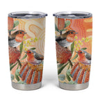 Australia Flame Robin Tumbler Cup Petroica Phoenicea Banksia Indigenous Art - Aussie Hoodie