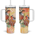Australia Flame Robin Tumbler With Handle Petroica Phoenicea Banksia Indigenous Art - Aussie Hoodie