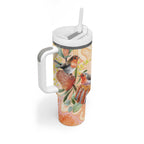Australia Flame Robin Tumbler With Handle Petroica Phoenicea Banksia Indigenous Art - Aussie Hoodie
