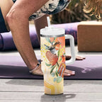 Australia Flame Robin Tumbler With Handle Petroica Phoenicea Banksia Indigenous Art - Aussie Hoodie