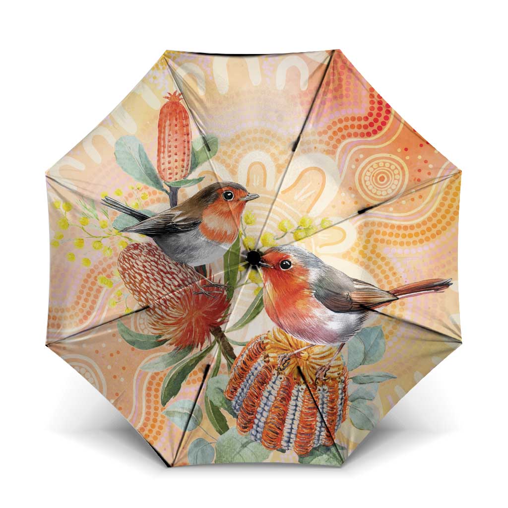 Australia Flame Robin Umbrella Petroica Phoenicea Banksia Indigenous Art - Aussie Hoodie
