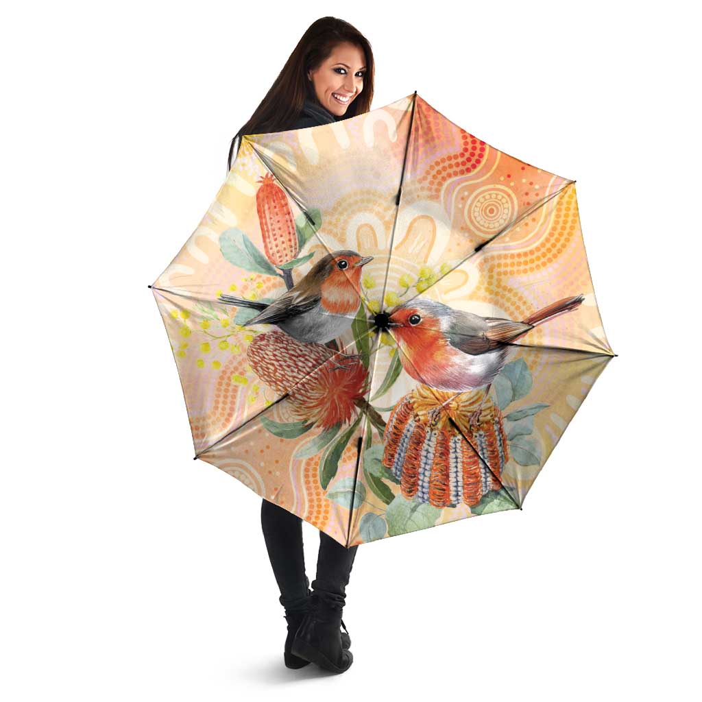 Australia Flame Robin Umbrella Petroica Phoenicea Banksia Indigenous Art - Aussie Hoodie