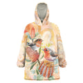 Australia Flame Robin Wearable Blanket Hoodie Petroica Phoenicea Banksia Indigenous Art - Aussie Hoodie