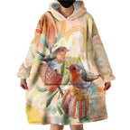 Australia Flame Robin Wearable Blanket Hoodie Petroica Phoenicea Banksia Indigenous Art - Aussie Hoodie