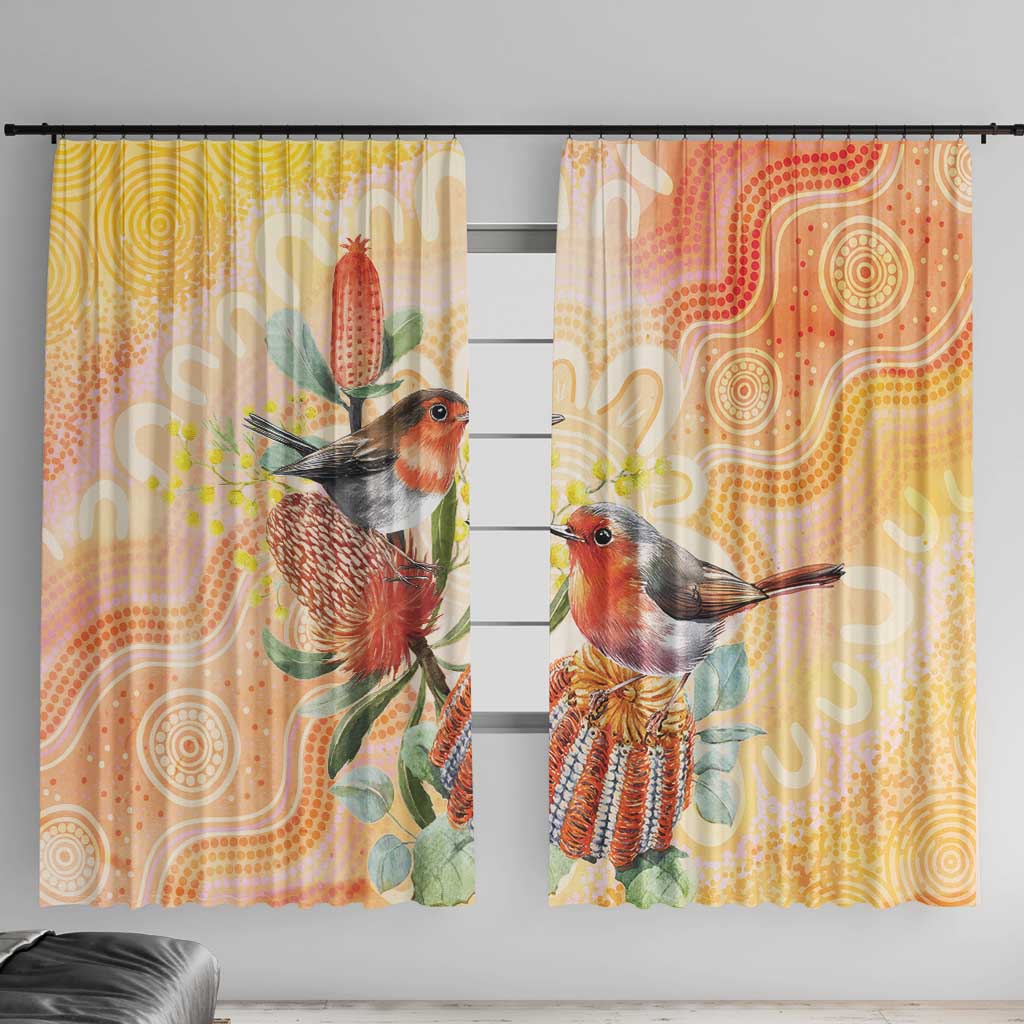 Australia Flame Robin Window Curtain Petroica Phoenicea Banksia Indigenous Art - Aussie Hoodie