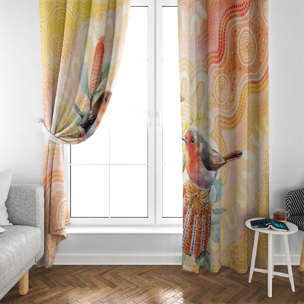 Australia Flame Robin Window Curtain Petroica Phoenicea Banksia Indigenous Art - Aussie Hoodie