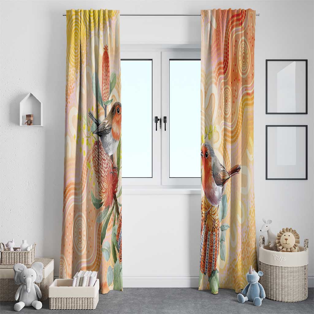 Australia Flame Robin Window Curtain Petroica Phoenicea Banksia Indigenous Art - Aussie Hoodie
