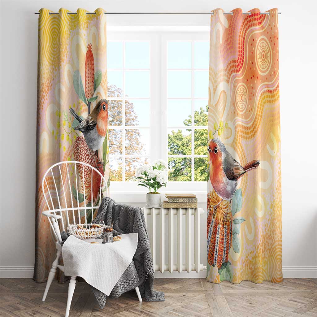 Australia Flame Robin Window Curtain Petroica Phoenicea Banksia Indigenous Art - Aussie Hoodie