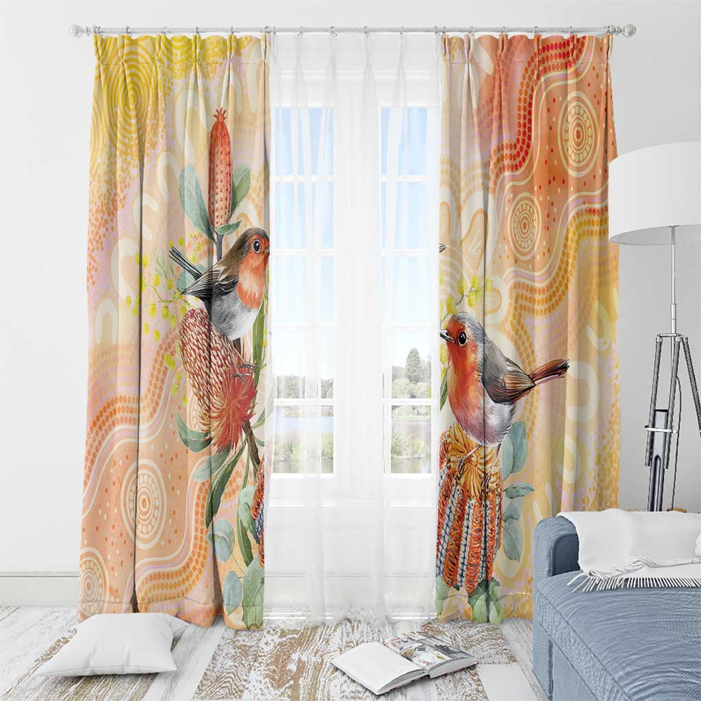Australia Flame Robin Window Curtain Petroica Phoenicea Banksia Indigenous Art - Aussie Hoodie