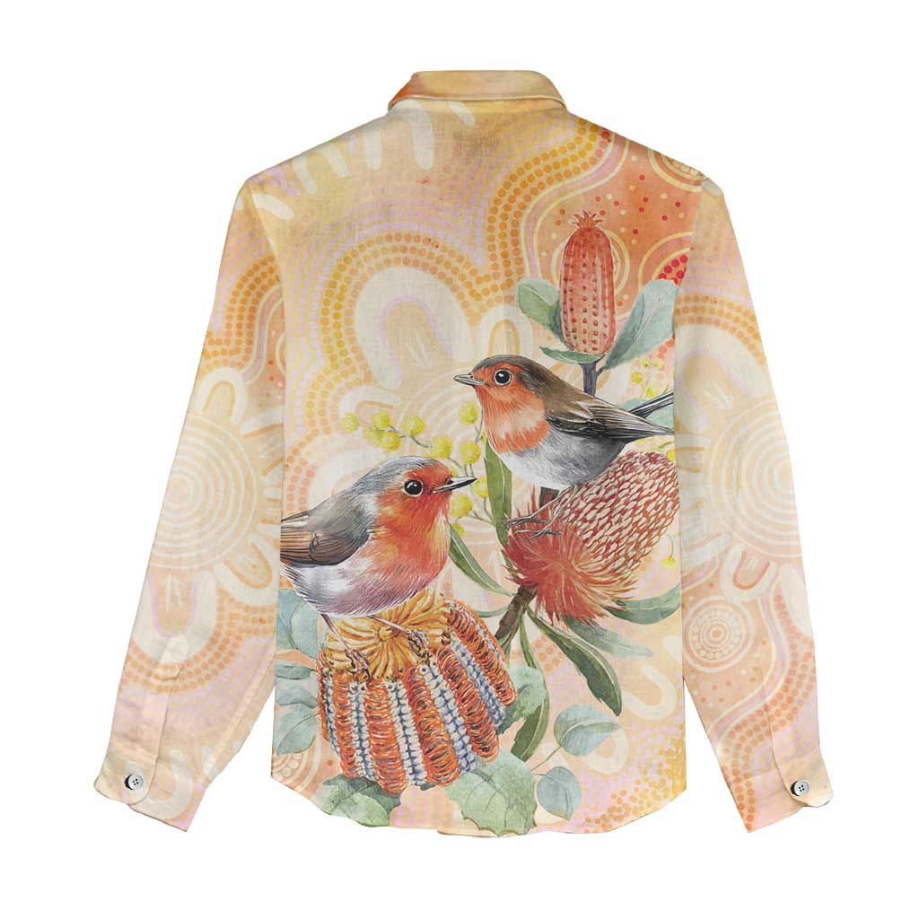 Australia Flame Robin Women Casual Shirt Petroica Phoenicea Banksia Indigenous Art - Aussie Hoodie