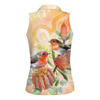 Australia Flame Robin Women Sleeveless Polo Shirt Petroica Phoenicea Banksia Indigenous Art - Aussie Hoodie