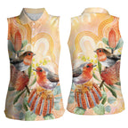 Australia Flame Robin Women Sleeveless Polo Shirt Petroica Phoenicea Banksia Indigenous Art - Aussie Hoodie