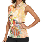 Australia Flame Robin Women Sleeveless Polo Shirt Petroica Phoenicea Banksia Indigenous Art - Aussie Hoodie
