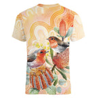 Australia Flame Robin Women V-Neck T-Shirt Petroica Phoenicea Banksia Indigenous Art - Aussie Hoodie