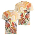 Australia Flame Robin Women V-Neck T-Shirt Petroica Phoenicea Banksia Indigenous Art - Aussie Hoodie