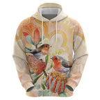 Australia Flame Robin Zip Hoodie Petroica Phoenicea Banksia Indigenous Art - Aussie Hoodie