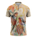 Australia Flame Robin Zipper Polo Shirt Petroica Phoenicea Banksia Indigenous Art - Aussie Hoodie