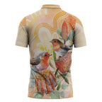 Australia Flame Robin Zipper Polo Shirt Petroica Phoenicea Banksia Indigenous Art - Aussie Hoodie