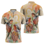 Australia Flame Robin Zipper Polo Shirt Petroica Phoenicea Banksia Indigenous Art - Aussie Hoodie