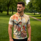 Australia Flame Robin Zipper Polo Shirt Petroica Phoenicea Banksia Indigenous Art - Aussie Hoodie