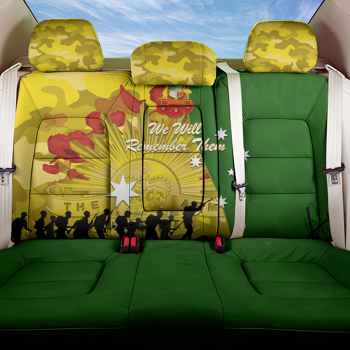 Australia Cricket ANZAC Day 2024 Back Car Seat Cover Australian Army Camouflage With Poppies