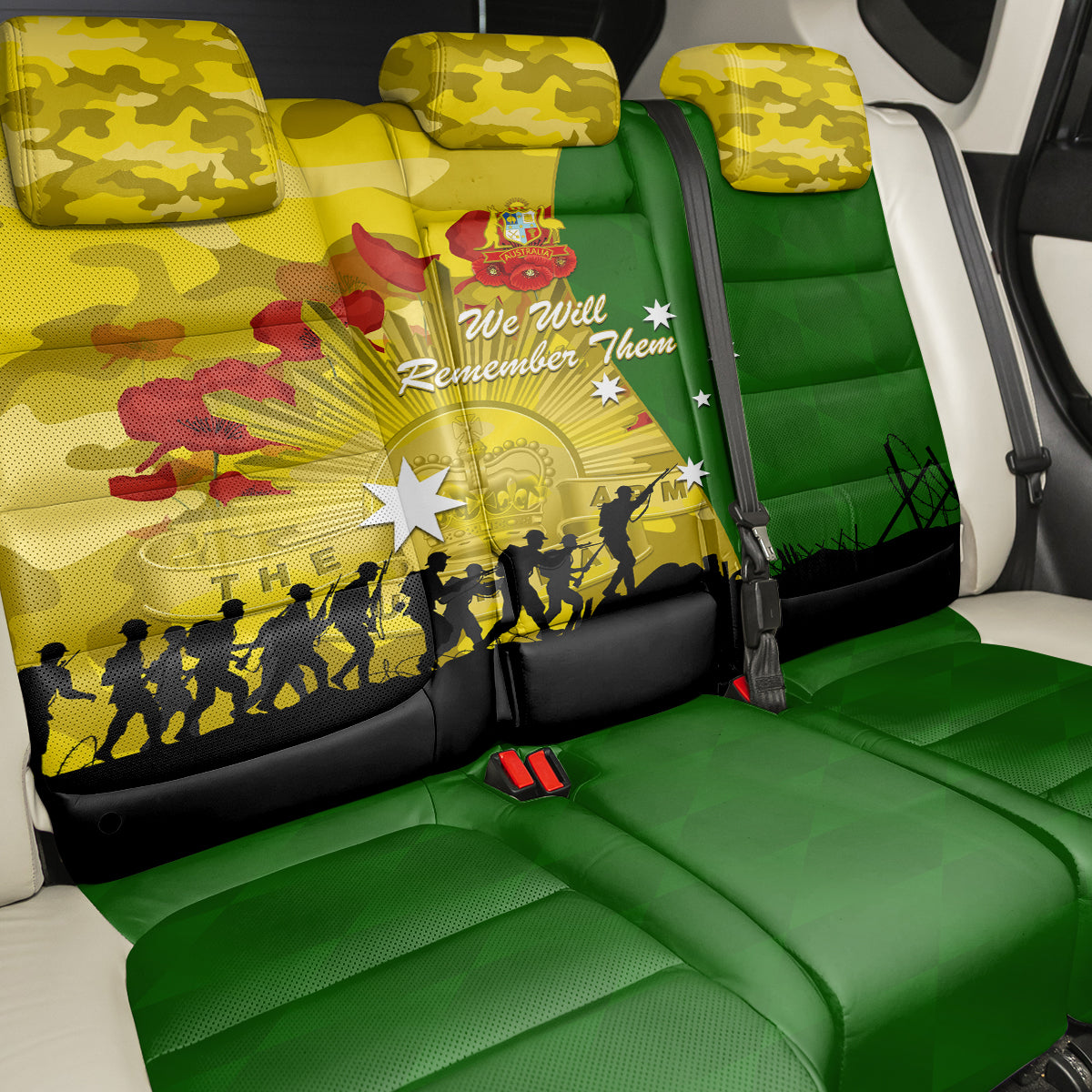 Australia Cricket ANZAC Day 2024 Back Car Seat Cover Australian Army Camouflage With Poppies