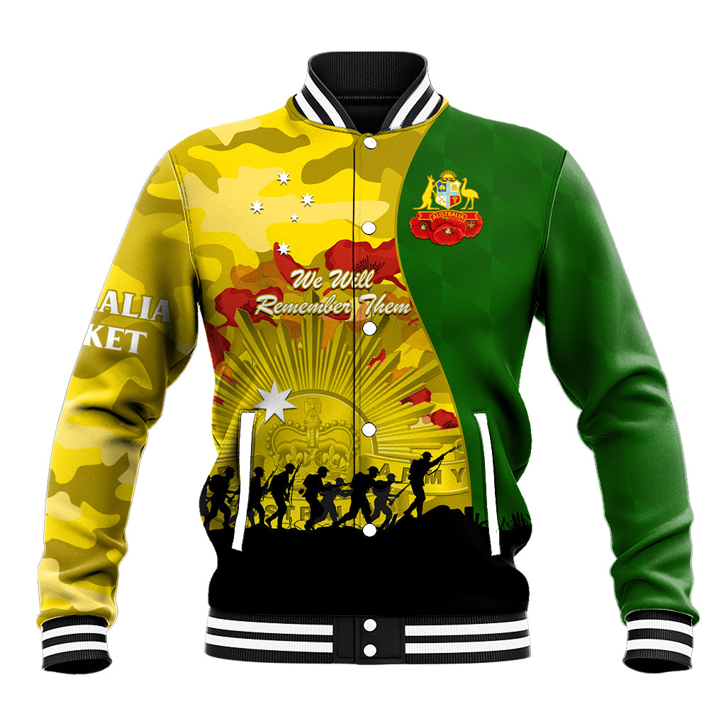 Australia Cricket ANZAC Day 2024 Baseball Jacket Australian Army Camouflage With Poppies