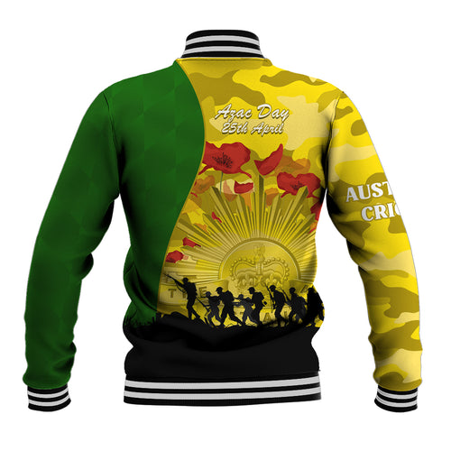 Australia Cricket ANZAC Day 2024 Baseball Jacket Australian Army Camouflage With Poppies