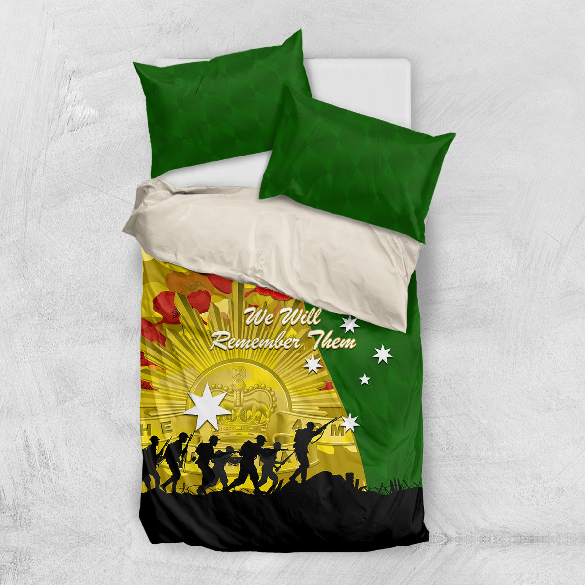 Australia Cricket ANZAC Day 2024 Bedding Set Australian Army Camouflage With Poppies