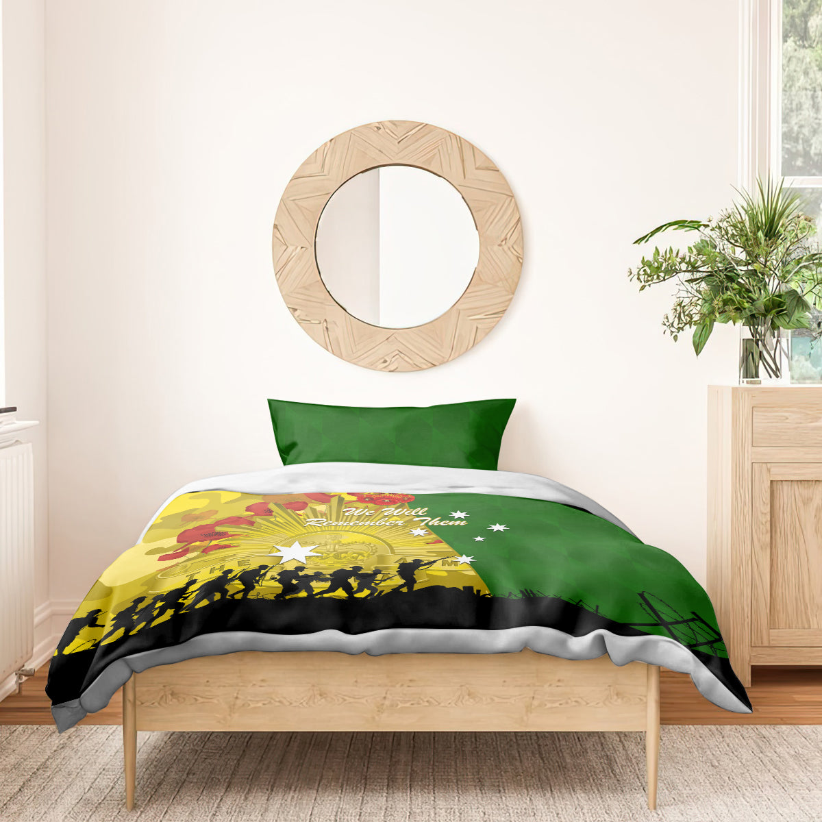 Australia Cricket ANZAC Day 2024 Bedding Set Australian Army Camouflage With Poppies