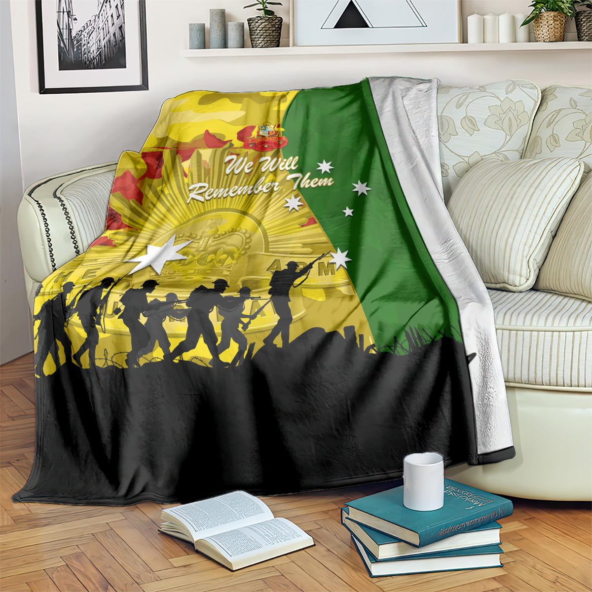Australia Cricket ANZAC Day 2024 Blanket Australian Army Camouflage With Poppies