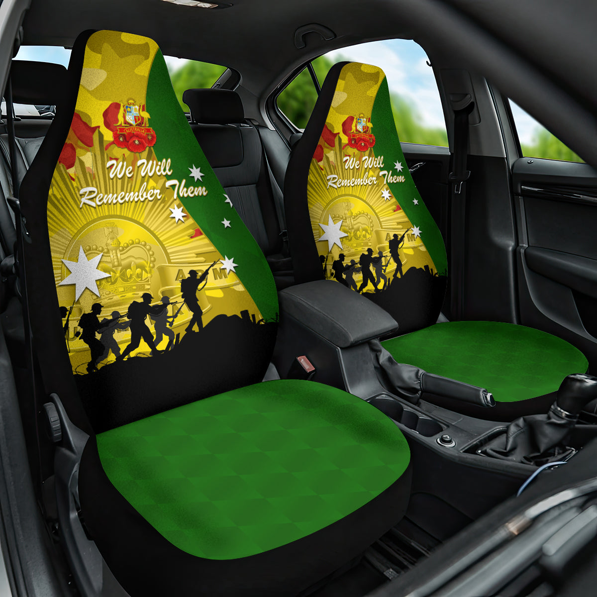 Australia Cricket ANZAC Day 2024 Car Seat Cover Australian Army Camouflage With Poppies